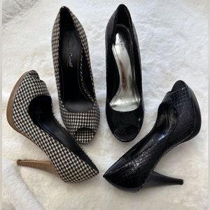 Size 8 -2 pairs of peeptoe heels Ann Michelle herringbone Style & Co Black heels